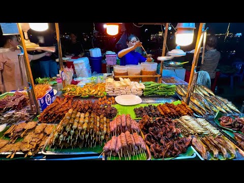 Lady Street Food Sellers Compilation at Siem Reap Riverside At Night, Cambodia—Cambodian Street Food