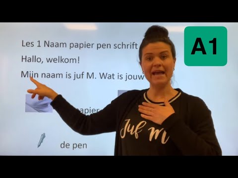 NT2 A1 LES 1 Wat is jouw naam? 📄papier 🖋️pen 📓schrift 🤝geven en ✍️schrijven #LearnDutch