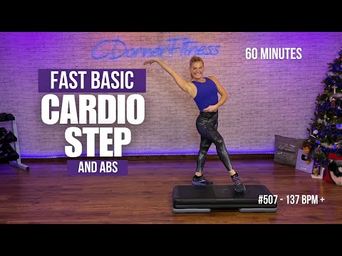 60 Min Fast Basic Cardio Step and Ab Workout - #507 -135 BPM and Faster