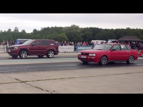 Audi 90 B3 Quattro 4.2T vs Jeep Grand Cherokee 6.1 Kompressor 1/4 mile drag race