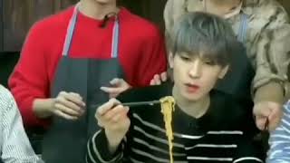 SEVENTEEN: Wonwoo eating Ramen Mingyu &amp; Jeonghan made. Then Mingyu starts to eat too.....