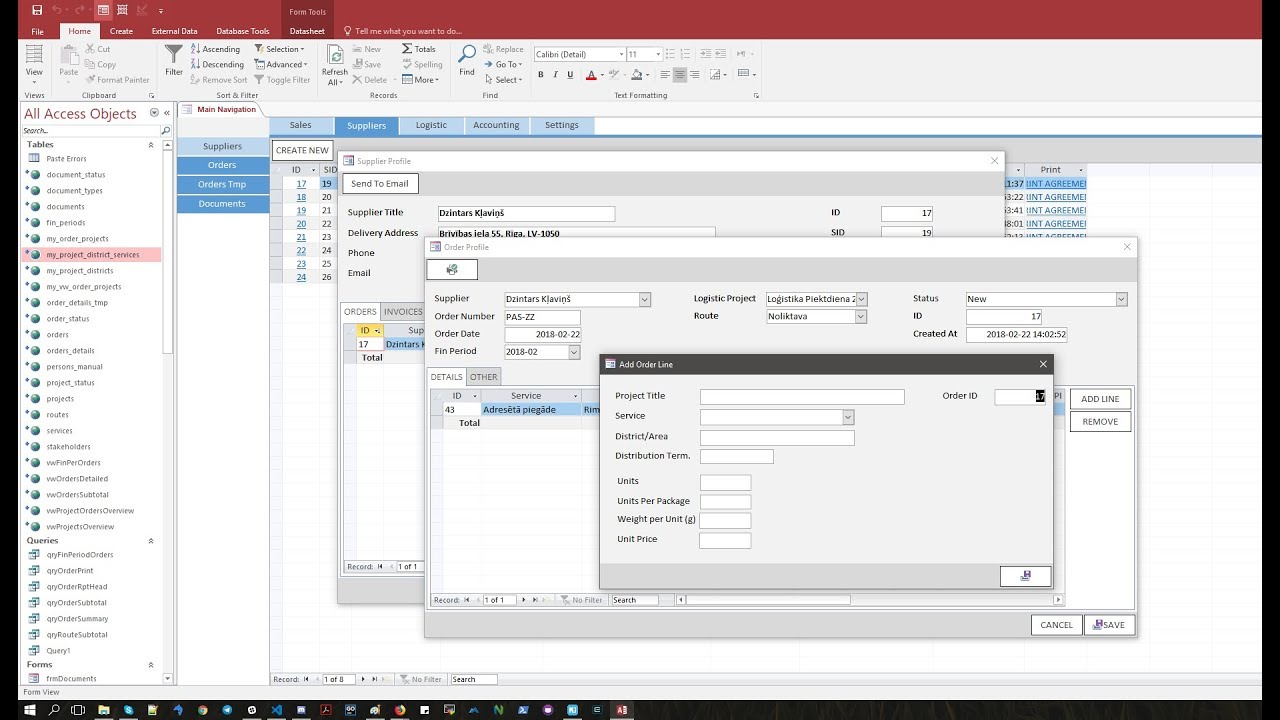 MS Access 2016 Open form and subform from datasheet view by using VBA