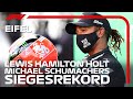 Mit seinem 91. Rennsieg holt Lewis Hamilton Michael Schumachers Rekord.