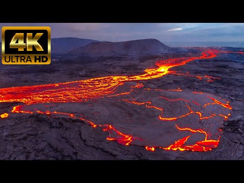 HUGE LAVA RIVER LEAVES VIEWERS IN AWE AT SUNSET! EPIC DRONE FLIGHT, OVER AN ERUPTING VOLCANO! 4K