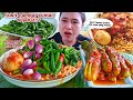 EAT WHOLE CHILI CHICKEN NOODLES RAW ONION KIMCHI CUCUMBER MUKBANG