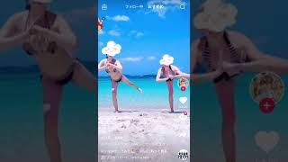 巨乳水着美女によるTikTokではお馴染みのダンス