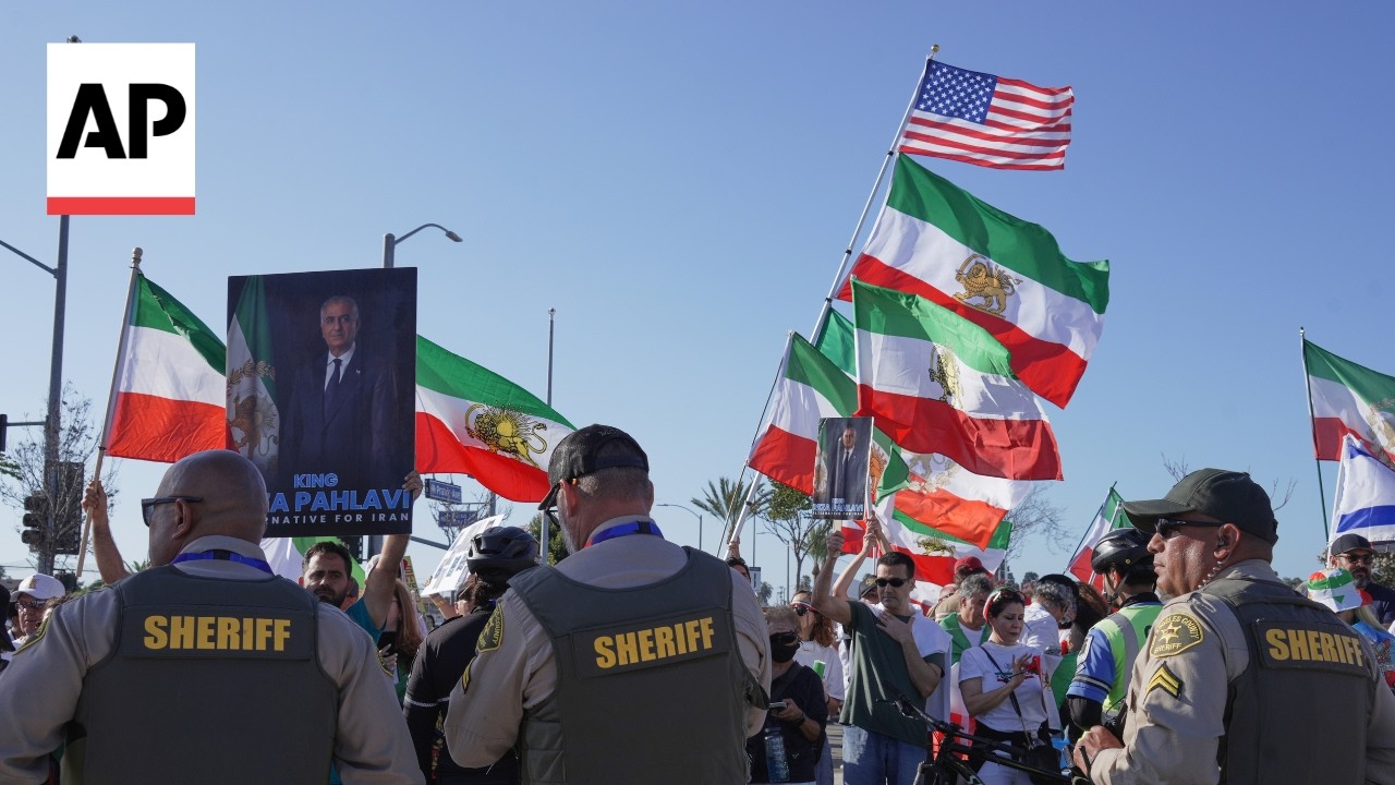 Video | Iranian Americans protest outside stadium at Iran's FIFA World Cup match
