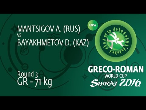 Round 3 GR - 71 kg: A. MANTSIGOV (RUS) df. D. BAYAKHMETOV (KAZ), 5-2
