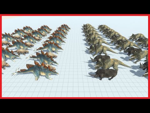 40x STEGOSAURUS & ANKYLOSAURUS VS 36x TRICERATOPS & WOOLLY RHINO - ANIMAL REVOLT BATTLE SIMULATOR