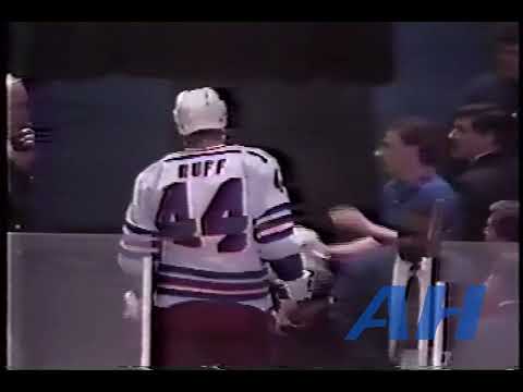 NHL Mar. 21, 1990 Lindy Ruff,NYR v Lou Franceschetti,TOR (hit) New York Rangers Toronto Maple Leafs