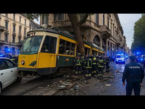 Schreckliche Katastrophe in Mailand, Italien! Straßenbahnunglück