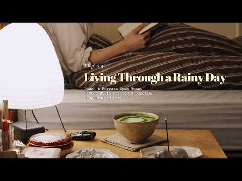 暴雨一日 Living Through a Rainy Day｜白桃布拉塔开放吐司｜红烧土豆牛肉 ｜烤西兰苔 ｜抹茶拿铁｜当归vlog