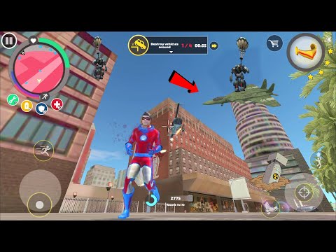 Rope Hero Vice Town (red superhero fight police car robot) transformer jet plane destroy army tank