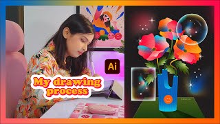 My Drawing process (Vector flower illustration using gradients in Adobe illustrator) 🌈🌸