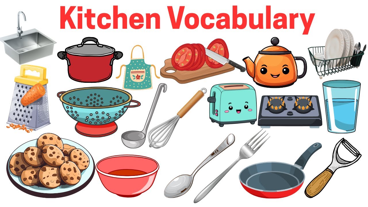 Kitchen Vocabulary for Kids | Learn Kitchen Items with Sentences & Pictures