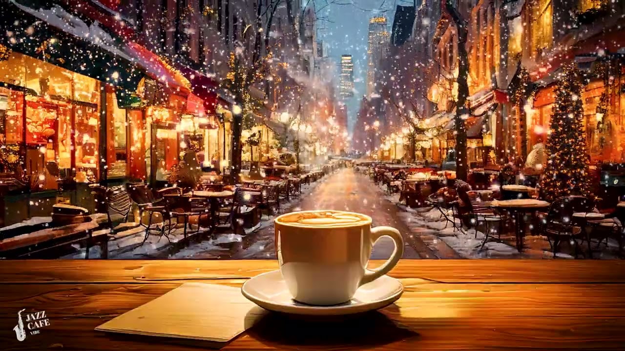 Happy Jazz Coffee Shop Background Music 🎷 Snow Falling Christmas Music, NYC Jazz Relax Cafe Music