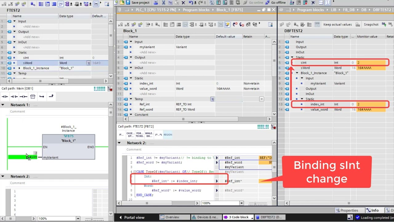 TIA Portal Pointer Reference TypeOf(Variant) recognize different datatype