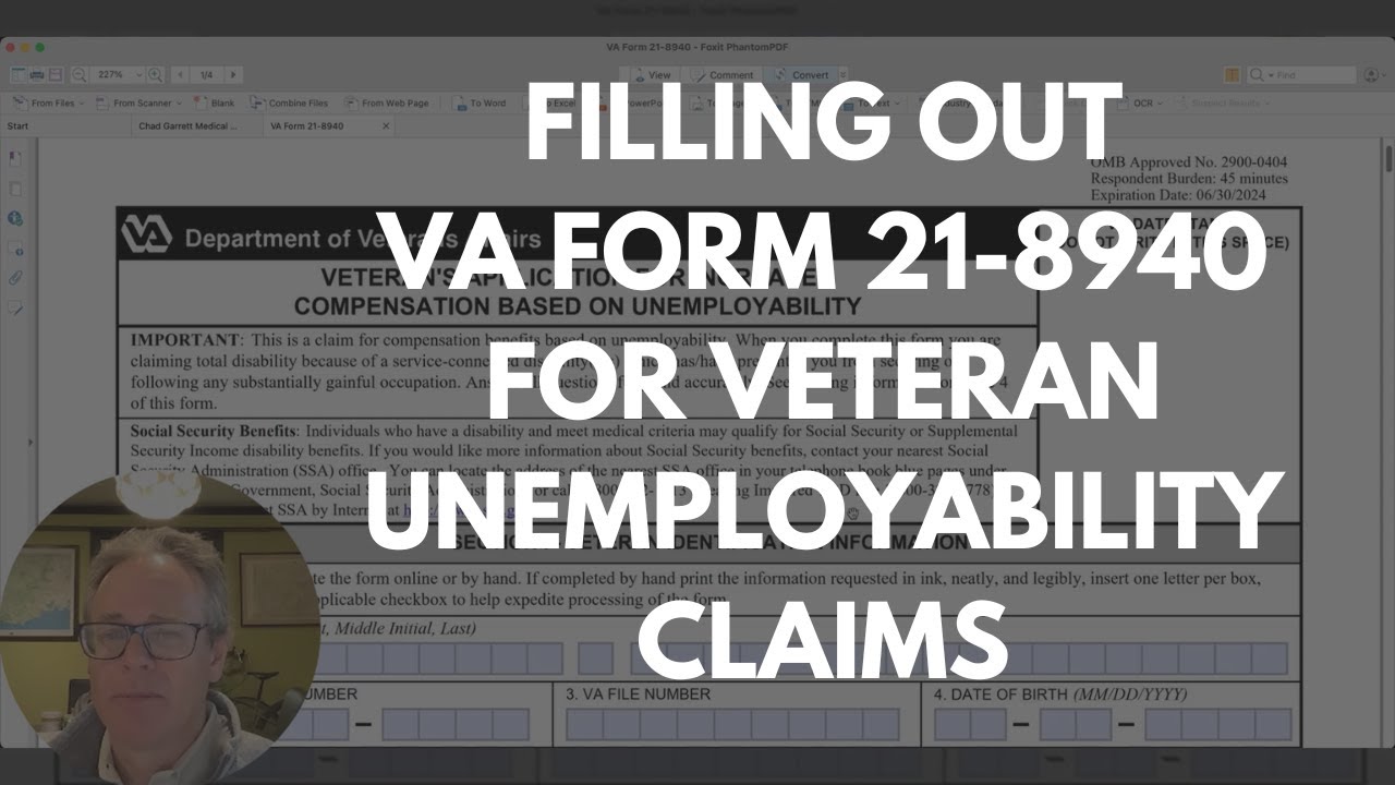 Filling Out VA Form 21-8940 For Veteran Unemployability Claims