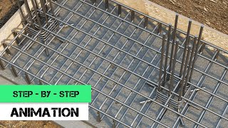 Cornor Column - Combined Footing Reinforcement (step-by-step construction animation)