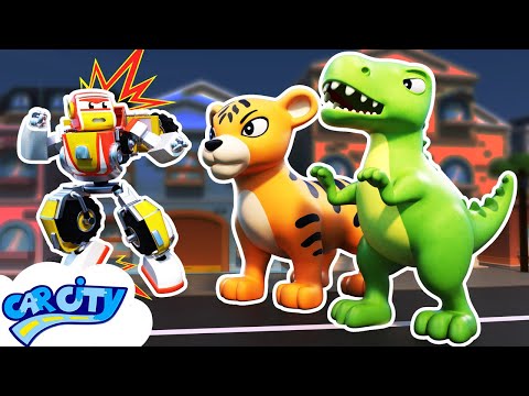Robot Car vs GIANT Animals! | RoboFuse - Superhero Rescue | Trucks Videos for Children