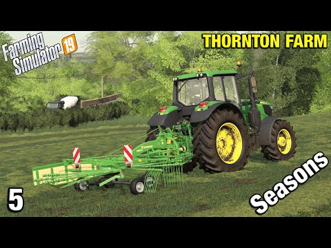 RAKING IN THE NEW GRASS FIELD Thornton Farm Timelapse - FS19 Ep 5