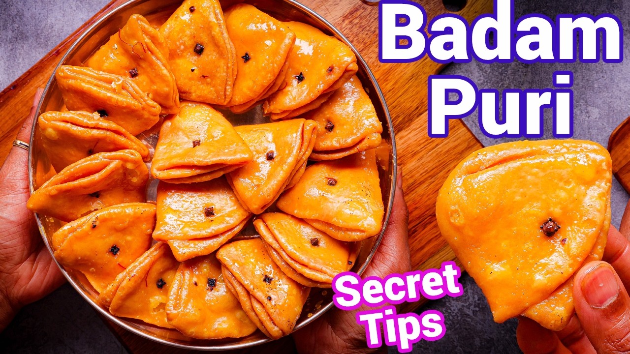 Authentic Badam Puri with Tips - Crispy Layered Almond Sweet | Crunchy Sugar Coated Sweet