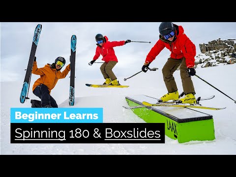 Beginner Learns How to 180 on Skis & How to Boxslide