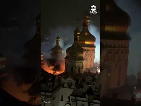 Russia bombards Kyiv with drones and missiles, and sets fire to historic cathedral #news #ukraine