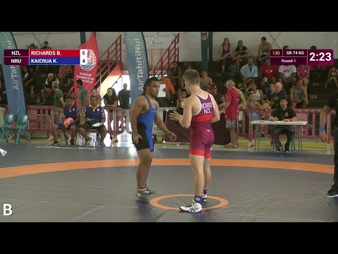 Round 1 GR - 74 kg: B. RICHARDS (NZL) df. K. KAIERUA (NRU) by TF, 18-10