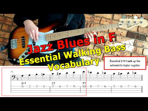 Jazz Blues in F Walking Bass Etude | Essential Walking Bass Vocabulary