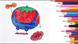 Learn Fruits Vegetables coloring pages| Learn colors For Kids| Colouring Cute Tomato