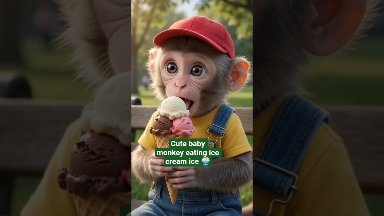 Cute Baby Monkey Eating 3 Scoop Ice Cream 🍦🐵 #Shorts #youtubeshorts #monkey #viral