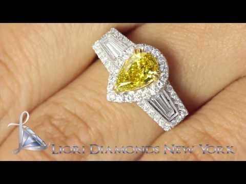 FD-557 - 1.84 Carat Fancy Yellow Pear Shape Diamond Engagement Ring 14k Vintage Style