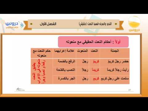 الثالث الثانوي | الفصل الدراسي الأول 1438 | النحو والصرف | قسما النعت - حقيقي