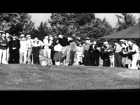 Golf players hit ball and Harold 'Jug' McSpaden wins the Miami Open golf tourname...HD Stock Footage