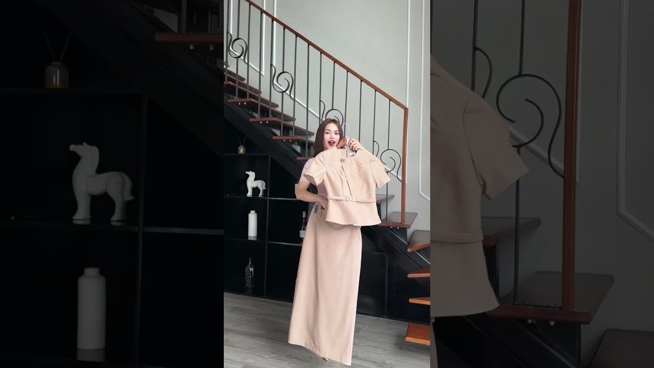 Set Chân Váy Bút Chì Và Áo Xếp Cổ Đai Eo Thanh Lịch Vải Mềm Mịn NKBD2412002 ( Bao gồm cả áo + CV)