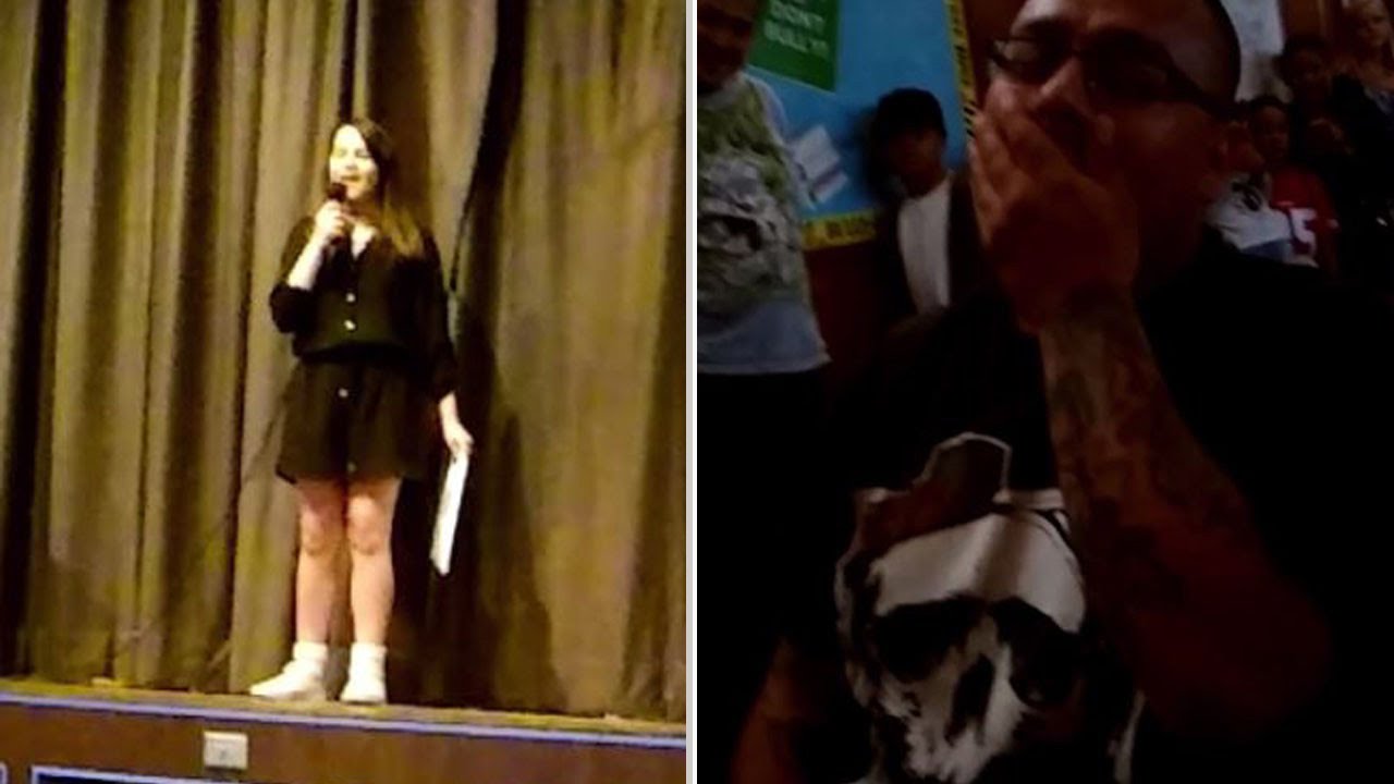 12-Year-Old Girl Asks Stepdad To Adopt Her With Song at School Talent Show - YouTube