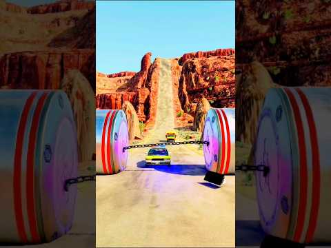 car van 2 Bollard chain crush - beamNG.drive