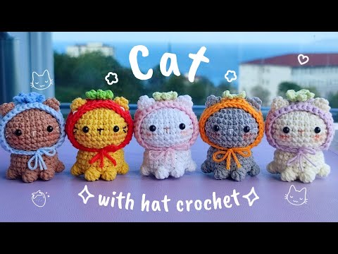 🍓❤️ Cat with hat Crochet/Amigurumi Tutorial l Cute, Free pattern ❤️🍓