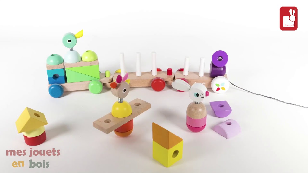 Train géant Zigolos en bois à tirer pour bébé