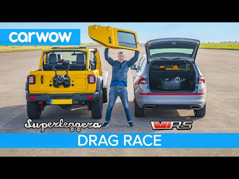 Jeep 'Superleggera' vs Skoda Kodiaq vRS – DRAG RACE, ROLLING RACE & BRAKE TEST