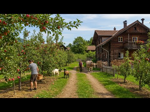 How do people live in Swiss Alpine villages? Among apple and cherry orchards.
