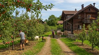 How do people live in Swiss Alpine villages? Among apple and cherry orchards.