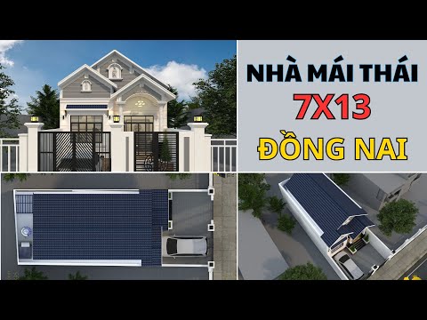 THIẾT KẾ 3D MẪU NHÀ MÁI THÁI 7X13 CÓ 3 PHÒNG NGỦ VÀ CHỖ ĐỂ OTO