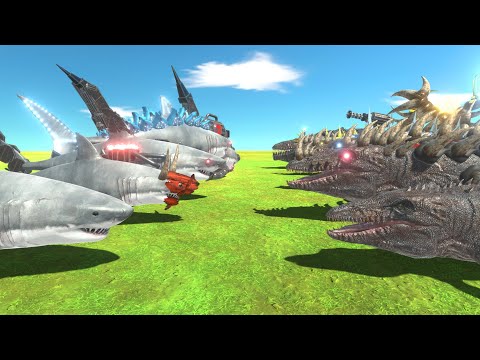 Shark War - Shark of Evolution VS Mosasaurus Team - Animal Revolt Battle Simulator