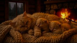 [NO ADS]🐾Fall Asleep Fast with Purring Cat, Crackling Fire & Rain Sounds🔥Deep Sleep in Cozy Ambience
