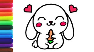 How to draw a cute bunny easy 🐰💖 | Drawing and coloring Easter bunny step by step for kids