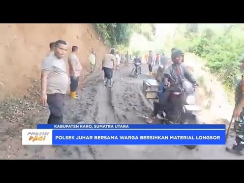 POLSEK JUHAR DAN WARGA PERBAIKI JALAN LONGSOR