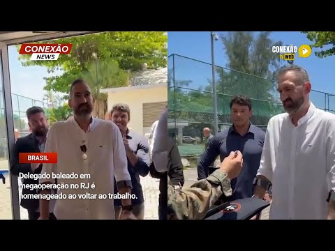 Vídeo: Delegado baleado em megaoperação no RJ é homenageado ao voltar ao trabalho.