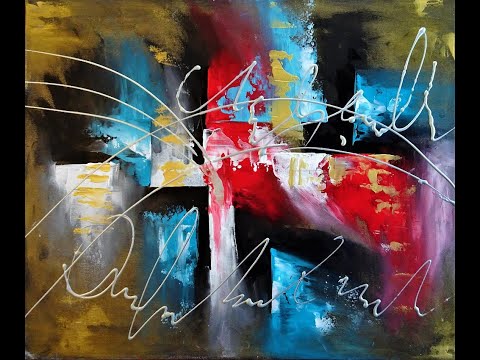 Painting with a spatula and gold paint. Abstract.Malen mit Spachteltechnik und Gold Farbe. Abstrakt.